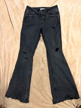 Maurices Black Distressed Flare Jeans